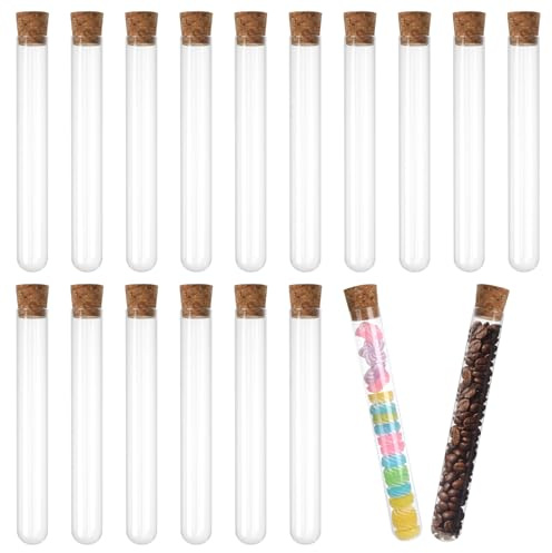 16 Stück 20x150mm Reagenzglas, Reagenzgläser Glas mit Korken, Transparent Reagenzglas, Rundboden Test Tube für Blumen, DIY Craft Spices, Süßigkeiten, Badesalz, Liquids, Labortisch