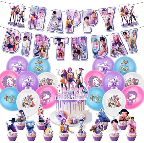 42pcs Set de Decoración Cumpleaños, Kit de Fiesta con Globos, Pancarta Feliz Cumpleaños, Topper para Tarta & Cupcakes, Decoraciones para Niños y Adultos