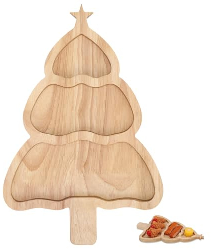 Ciieeo Bambus Serviertablett Mit Weihnachtsbaum Motiv – BaumföRmiges Snacktablett FüR Weihnachtsfeiern Festlicher Vorspeisen Und Dessert Teller Wiederverwendbares Essteller Tablet