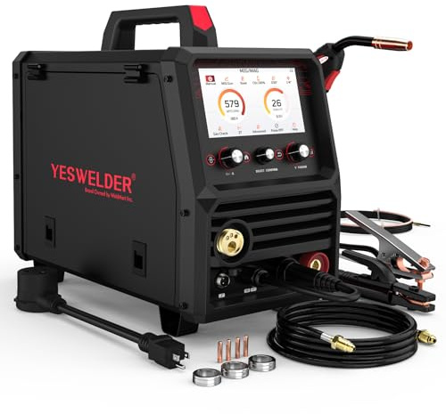 YESWELDER Firstess SP200 MIG Welder, 7-Inch LCD Screen 6-In-1 MIG/Pulsed MIG/Flux Core/Lift TIG/Stick/Spool Gun Compatible, 110V/220V Dual Voltage 200Amp Multifunctional Aluminum Welding Machine