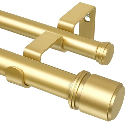 HOTOZON Barra Doble para Cortinas Dorada 190-355 cm, Barras Extensibles de 25 mm para Cortinas con Ojales, Barra para Cortinas de Ventana Montada en la Pared con Remates con Tapón Para Salón