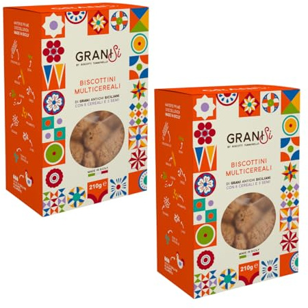 Tumminello | Granisi Biscotti Multicereali | Frollini Grani Antichi Sicilia Artigianali | Biscotti 6 Cereali e Semi Sesamo Lino Girasole - 2 x 210 Gr