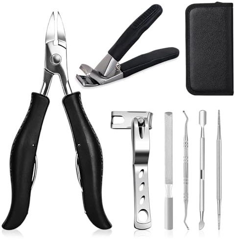 Wellehomi 7Pcs Professional Toenail Clippers, Upgraded Nail Nippers with Eagle Beak 25° Tip, Heavy Duty Stainless Steel Pedicure Tools Set with Bend Pliers & 360° Rotating Flat-Nose Pliers