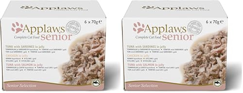 Applaws Natural Wet Cat Food for Senior Adult Cats Tuna and Chicken Multipack Selection in Jelly - 6 x 70g Tins (Lot de 2)