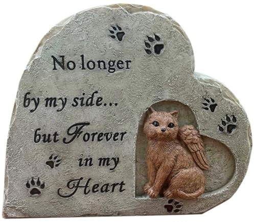 GATHINESS Pierre Commémorative pour Chat en Résine Statue d'ange de Cœur Décor Jardin Extérieur Solide Monument Funéraire pour Animaux de Compagnie Souvenir pour Chats Décédés Ornement
