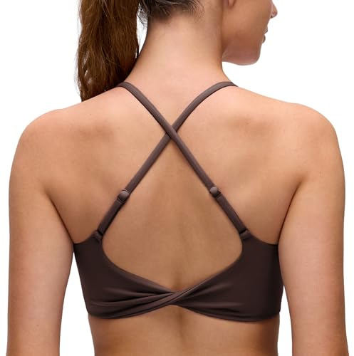 CRZ YOGA Butterluxe Twist Back Sports Bras Hot Fudge Brown 8