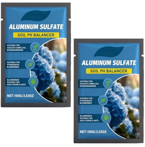 2 stycken aluminiumsulfat jordpH-regulator, 100 g, för hortensior, blåbär, rododendrer och kamelior, näringsupptag