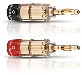 OEHLBACH Solution Banana - Erstklassige Bananenstecker für Kabel bis 6mm² - rot/schwarz Kennzeichnung, Crimp-System - 4 Stück - gold