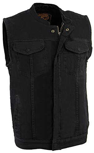 Milwaukee Leather MDM3000 Brute Herrväst, väst med dold knäppning, svart, denim, klubbstil, väst med dold dragkedja, storlek XXL