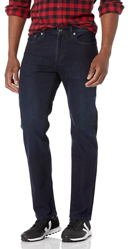 Amazon Essentials Pantalón Vaquero Elástico de Ajuste Recto - colores interrumpidos Hombre, Azul Sobre Teñido, 33W / 32L