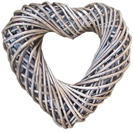 Wrenbury Hanging Heart Wreath Wicker Summer Decoration 30cm - Medium Door Outdoor to Decorate Garland Silver Willow Wreath Spring Door Garland - Front Door Wreath