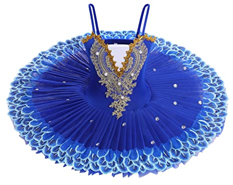 OBEEII Robe de Ballet Paillettes Broderies Ballet Tutu Justaucorps Danse Classique Gymnastique L�otard Costume Bleu Royal 7-8 Ans
