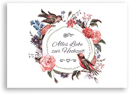 Friendly Fox Hochzeitskarte, 1x Karte zur Hochzeit mit boho Blumenkranz, Alles Gute zur Hochzeit, DIN A6 Karte inkl. Umschlag