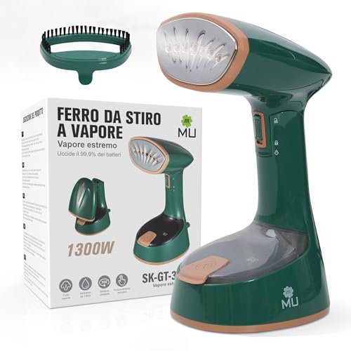 m Mu, Ferro da Stiro Verticale, ferro da stiro da viaggio, 1300W, Serbatoio Acqua, ferro da stiro portatile togliere le pieghe Facile e Veloce, stiratrice verticale utilizzabile per viaggio e casa