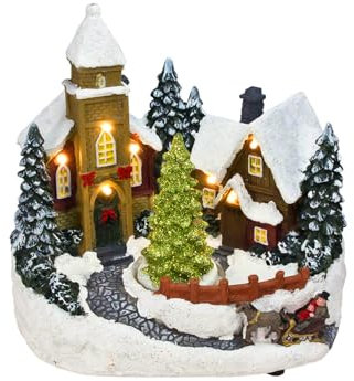 Spetebo LED Weihnachtsdorf Szene mit Bewegung - 19 cm - Deko Winterstadt warm weiß beleuchtet - Weihnachtsdeko Tischdeko Winterdorf Weihnachtsstadt Batterie betrieben