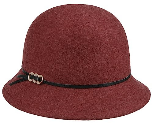Mayser Perry Plus Wollhut Glockenhut Damenhut Wollfilzhut Filzhut Damen - Made in The EU mit Lederband Winter Herbst-Winter - One Size rot