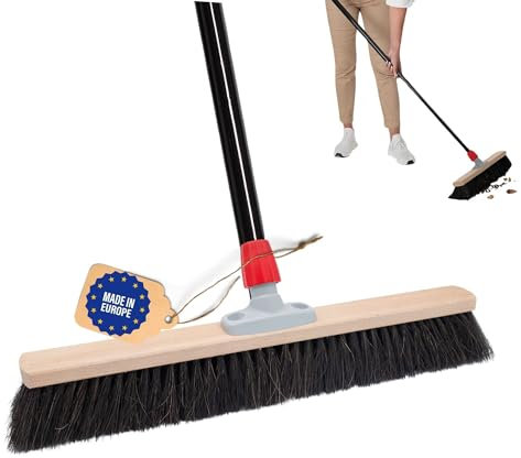 Novaliv Saalbesen 40 cm mit Stiel Borsten Rosshaarbesen Besen fein mit stiel Ideal als Werkstattbesen Hallenbesen Industriebesen Hausbesen Naturhaarbesen Zimmerbesen Haarbesen Stubenbesen Besen weich