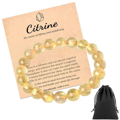 AYNKH Beaded Bracelet, Citrine Stone, Yellow, 8MM, 7 Inch, Unisex, Fashion Jewelry