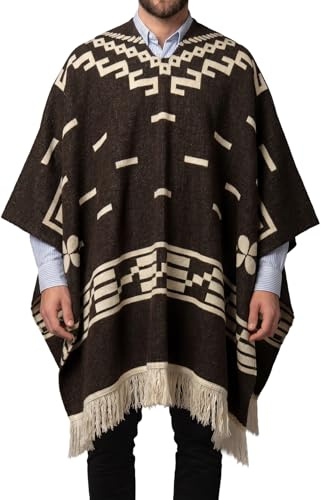 Clint Eastwood Poncho in lana di alpaca, marrone, 100% fatto a mano in stile Ecuador occidentale, realizzato a mano, morbido e caldo, marrone, taglia unica, Marrone, taglia unica