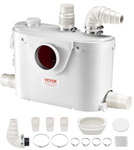VEVOR Pompe de Macération, 500 W, Pompe Macérateur Sanitaire 4 Entrées Eau, 110 L/min, Hauteur Refoulement 8 m, Élimination Eaux Usées pour Toilettes, Sous-sol, Douche, Évier, Buanderie, Baignoire