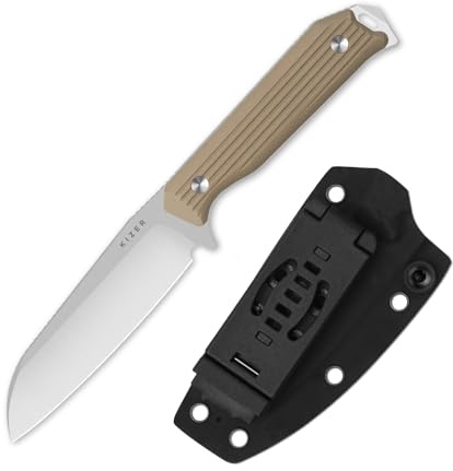 Kizer Begleiter Fix Kniv med Fast Blad, 3,75 Sheepsfoot AEB-L Blad Jaktknivar med Kydex Slida, Brunt G10 Handtag EDC Kniv för Camping Jakt Överlevnad 1045MS2