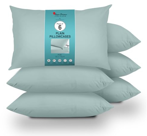 GC GAVENO CAVAILIA 6 Pairs Microfiber Pillowcases - 100% Brushed Plain Dyed Housewife Style - Hypoallergenic Pillow, Wrinkle, Fade Resistant - Envelope Closure - Standard Size (75x50 cm) Duck Egg