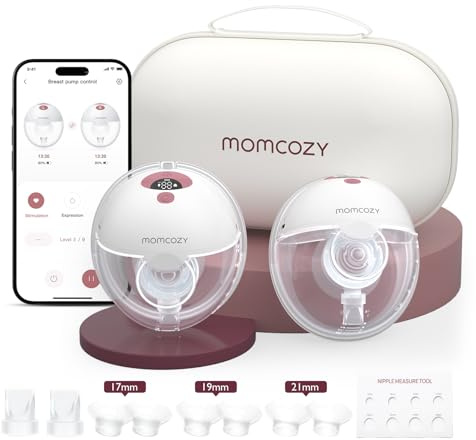 Momcozy M5 Smart Milchpumpe Elektrische, App-Steuerung Milchpumpen handsfree, tragbare Doppel Brustpumpen mit Babymund Doppelgedichtete Brusthaube mit 3 Modi und 9 Stufen - 2 Pack, Rot