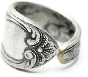 Miniblings Anello per posate, in posate, realizzato a mano, anticato, pezzo unico, Y22, realizzato a mano, anello alla moda, con motivo I taglia unica regolabile