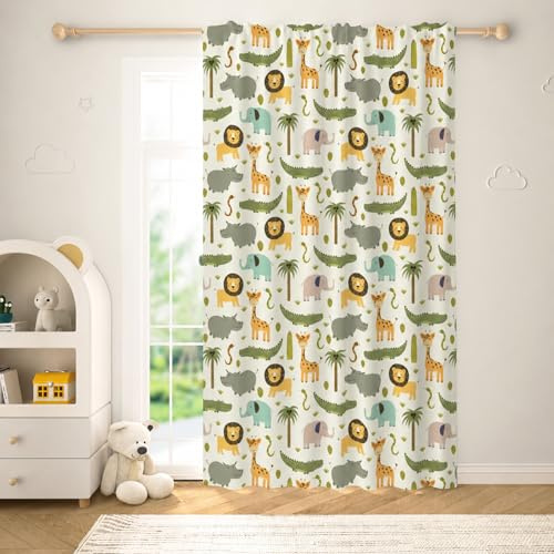 YONGFOTO Cortina Animales Safari Semitransparente Dormitorio Infantil Niño