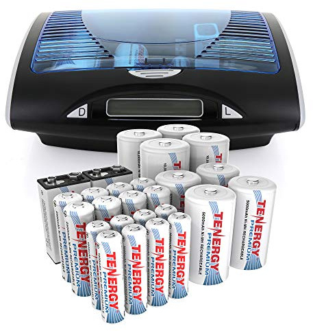 Tenergy T9688 LCD AA/AAA/C/D/9V NiMH/NiCd Battery Charger + Premium 26-Cell NiMH Rechargeable Battery 8AA/8AAA/4C/4D/2 9V Batteries