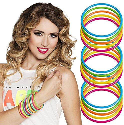 Boland 64455 - Armbänder Rave, 15 Stück, Armreife, Armketten, Hippie, Flower Power, 80er Jahre, Motto Party, Karneval