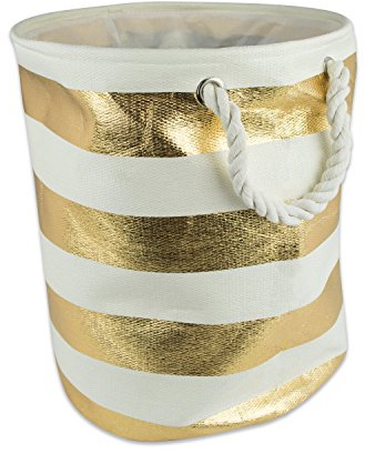 DII Cesto plegable de papel tejido para la colada/cesta de almacenamiento, 20 x 15 x 15 cm, redondo, rayas doradas