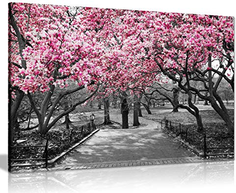 Panther Print, Canvas Wall Art, Pictures for Living Room and Bedroom, Black & White, Pink Blossoms Framed Prints for Walls, Print for Special Occasions (30x20 Inch)