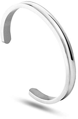 NewChiChi Bracelet de Manchette Rainuré en Acier Inoxydable Bracelet de Bijoux Poli pour Femme