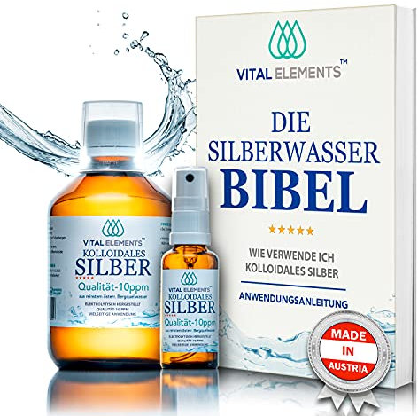 Kolloidales Silber | Silberwasser | 300ml | 10 ppm | HOCHDOSIERT | in Braunglasflasche mit 30ml Spray | Gratis E-BOOK