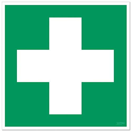 Erste Hilfe Aufkleber Sticker Zeichen Grünes Kreuz Hinweisschild, 1 St. 20x20 cm