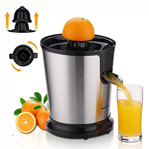 Homeleader Citrus Juicer, Stainless Steel Juice Squeezer, Electric Orange Juicer with Two Cones, Powerful Motor for Grapef.