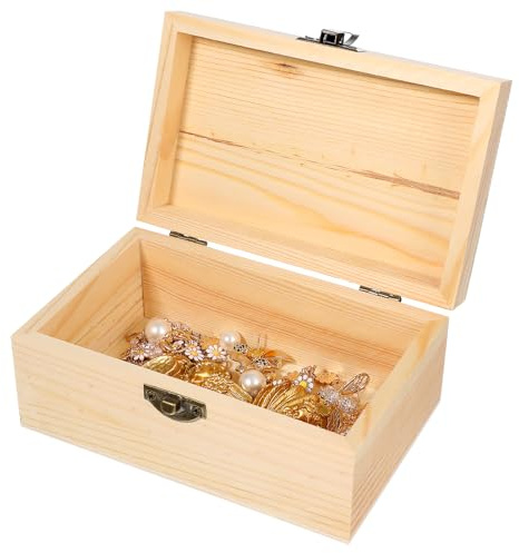Healifty Wooden Jewelry Box 5.91X3.74X2.48In Small Diy Storage Organizer with Hinged Lid for Rings Earrings and Mini Accessories Compact Jewelry Holder