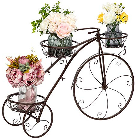 VINGLI Tricycle Plant Stand, Flower Pot Cart Holder Patio Stand Holder Outdoor Displaying Plants Flowers (Bronze)