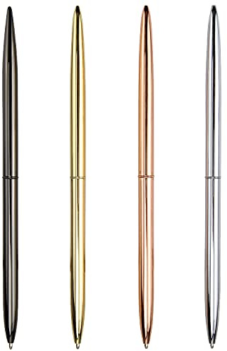 YiliYa 4 pièces Stylo à bille, stylo à bille en métal à rotation à deux têtes, fournitures de bureau/hôtel, encre noire, privé ou cadeau (noir, or rose, or, argent)