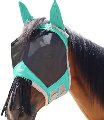 Harrison Howard Pferde Fliegenmaske mit Ohren und Nasenfransen Summer Mint Warmblut(L)