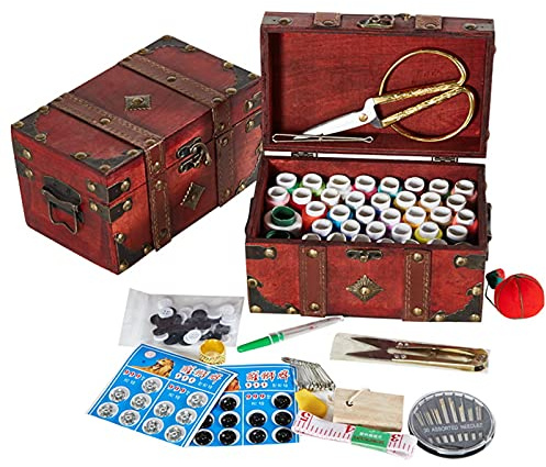 MKNZOME Caja de Costura de Madera - Cesta de Costura Vintage con Accesorios de Costura completo para Inicio Viaje Uso de Emergencia, Kit de Costurero Premium para Mamá Grandma Girl hogar regalo#5