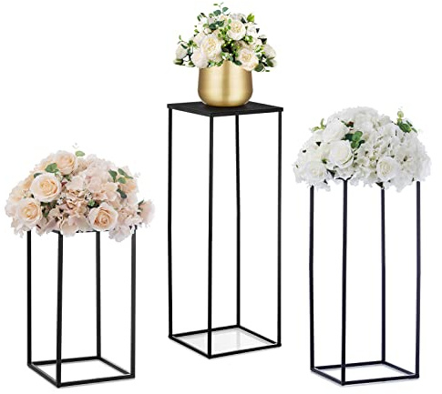 Nuptio Vaso Nero Pianta Stand 3 Pezzi Alti Vasi Fiori per Matrimonio Compleanno Festa Centrotavola - Colonna Metallo Visualizzazione Tavolo Rack Angolo Fiore Stand per Casa Soggiorno(40cm/60cm/80cm)