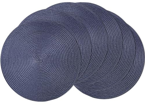 Manteles Individuales Juego de 6, 36cm, Salvamanteles Individuales Lavables Redondo, Resistente al Calor, Mantel Individual Plastico para Cocina Comedor, Azul
