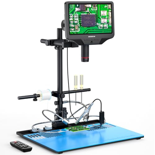 Andonstar AD409 Max HDMI-Digitalmikroskop mit Lötstation, Endoskop, 10,1-Zoll-LCD-Bildschirm, 300X-USB-Mikroskopkamera für professionelles PCB-Löten, unterstützt Windows-PC