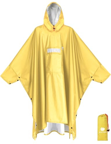 Anyoo Poncho ligero, impermeable, reutilizable y transpirable con capucha, ideal para exteriores, talla única, amarillo oscuro, Talla única