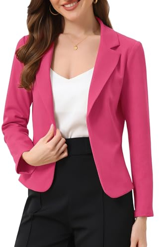 Allegra K Dam kavaj fram öppen långa ärmar affärskofta elegant avslappnad crop kostym jacka, ROSA, L
