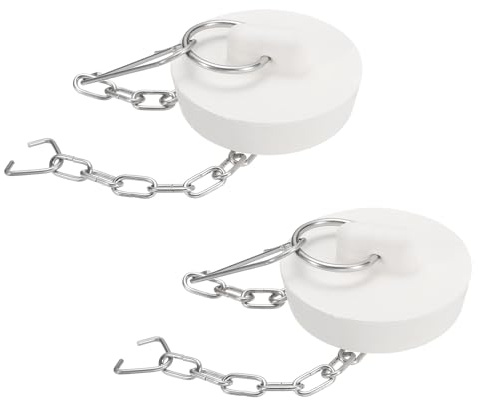 QUARKZMAN 2 st. gummiproppar, 39–41 mm avloppsproppar för diskbänk, avloppspropp för badrum, med dragring och kedja i rostfritt stål, vit