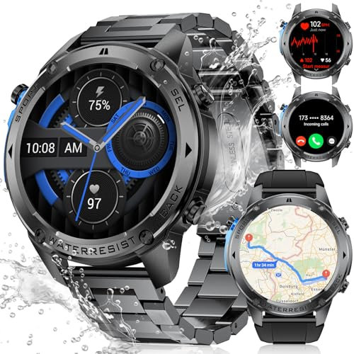 LIGE GPS Smartwatch Herren 1.43‘’Amoled Display, 170+ Sport Modi Smart Watch, 5ATM/IP68 Wasserdicht Smartwatch Schwimmen, Fitnessuhr mit 24/7 Herzfrequenz/Schlafmonitor/Kompass für Android iOS