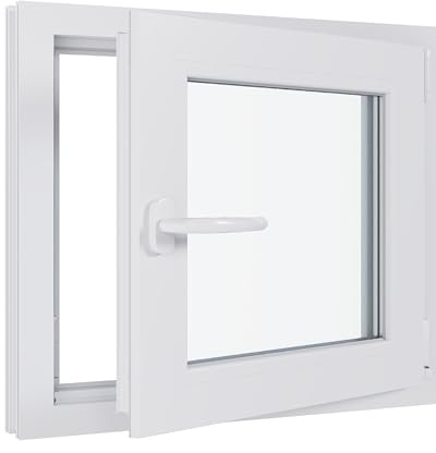 Kunststofffenster Kellerfenster Fenster - 3-fach Verglasung - weiß/weiß - 500x500 mm DIN Rechts